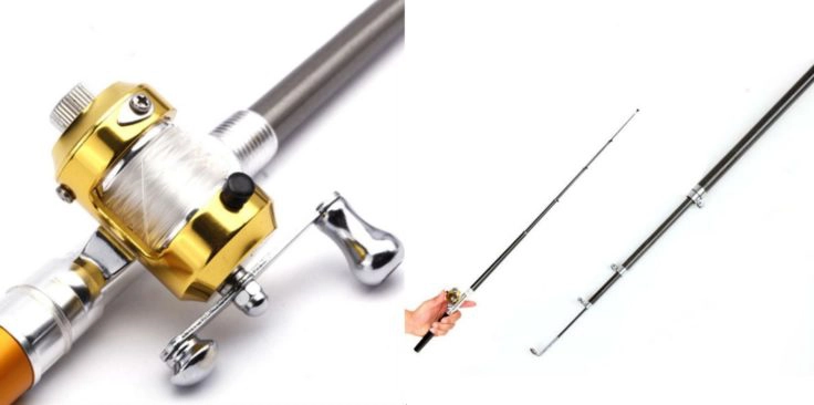 Mini Angelset Komplett Teleskop Aluminium Stift Angelrute Angelrolle Fischköder 