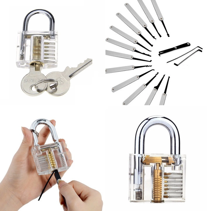 Lockpicking Set mit transparentem Schloss