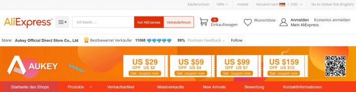 Der offizielle Aukey-Shop bei AliExpress