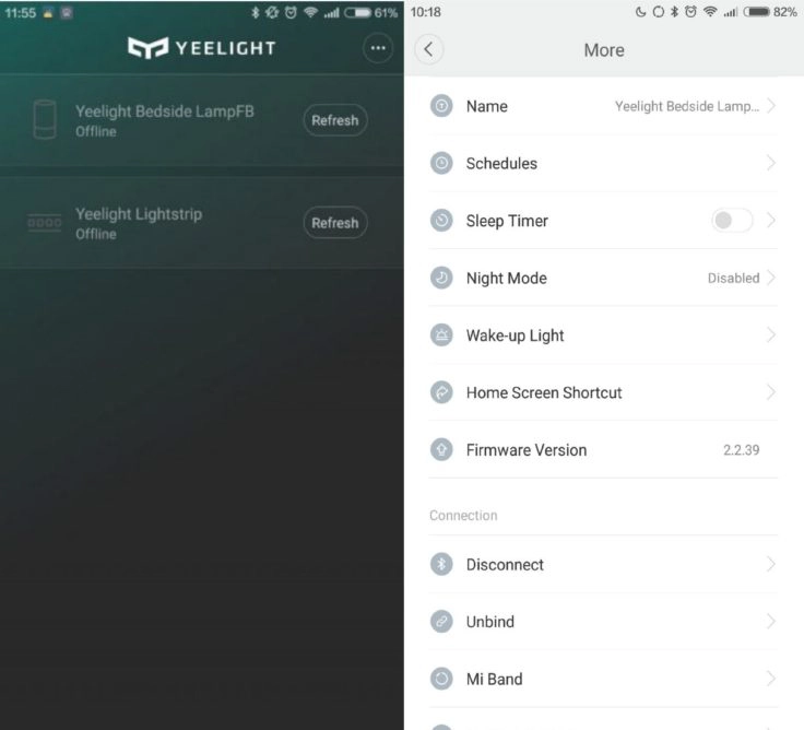 Xiaomi Yeelight Nachttischlampe Screenshots
