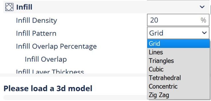Weitere Infill Paterns bei Cura