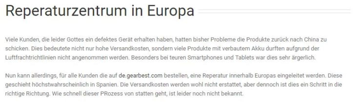 GearBest Deutschland Reparaturzentrum Spanien