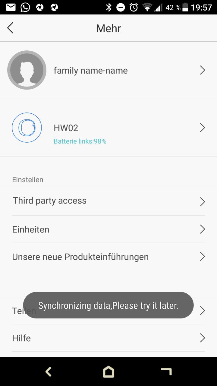 Lenovo HW02 Fitness Tracker App Einstellungen