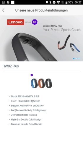 Lenovo HW01 Fitness Tracker App Produktneuheiten