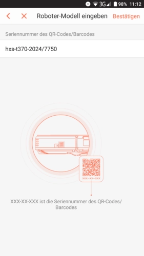 Haier XShuai T370 Saugroboter App QR-Code Scan