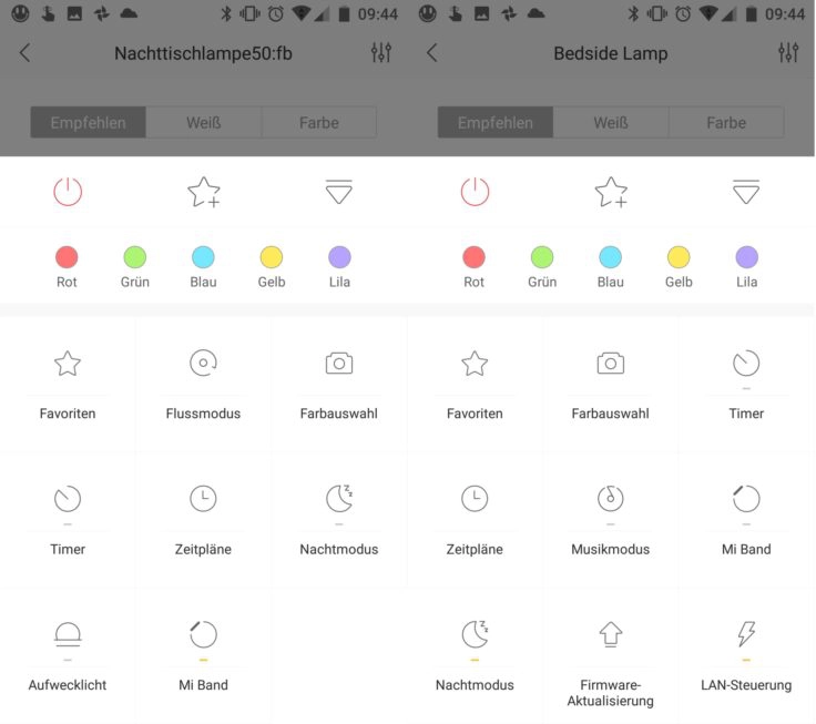 Xiaomi Yeelight Nachttischlampe 1 & 2 Zusatzfunktionen