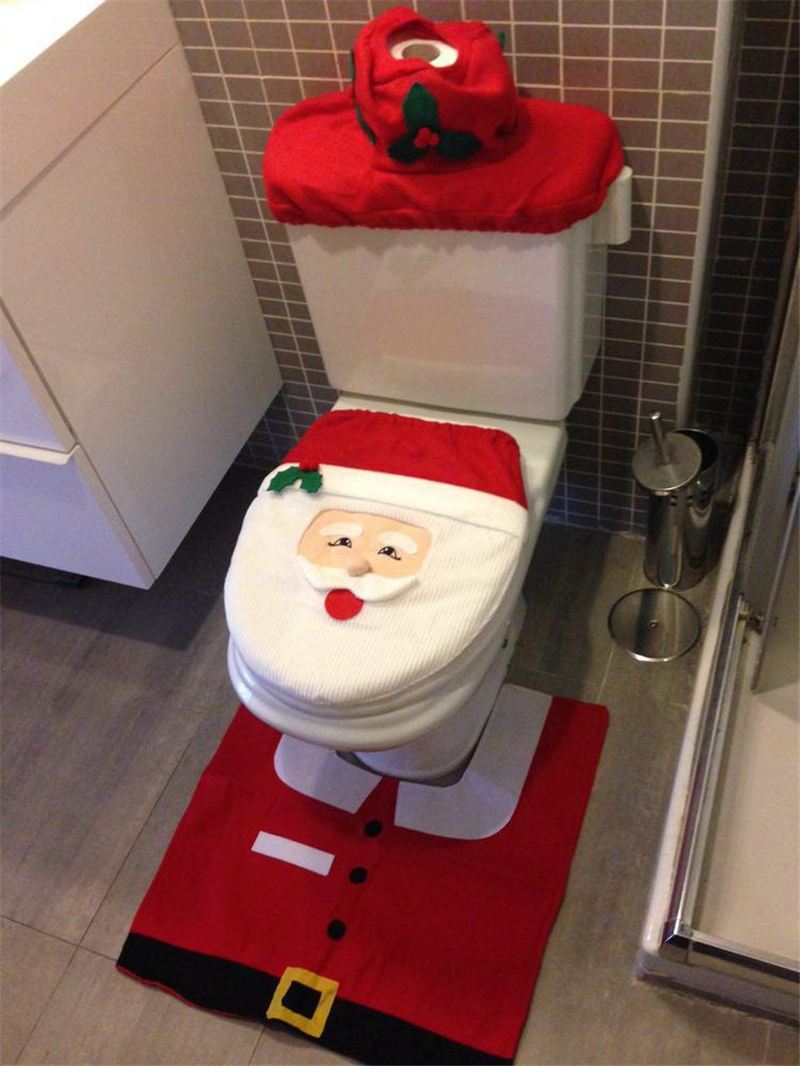 Weihnachtsmann Badezimmer WC Deckel Matte Set Nikolaus Toilettensitze Sitzbezug