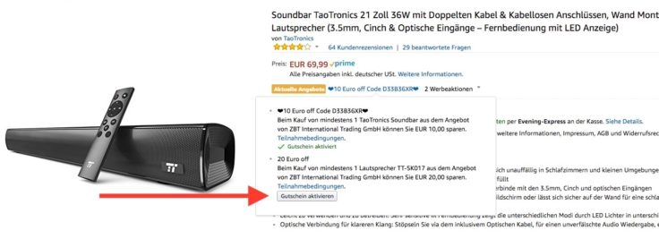 Taotronics Soundbar Gutschein Amazon