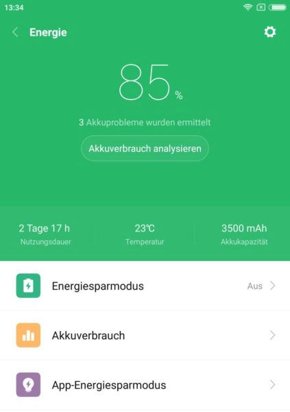 Xiaomi Mi Note 3 Akku Screenshot