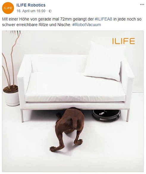 ILIFE A8 Saugroboter Chinawerbung Hund