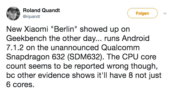 Tweet von Roland Quandt zum Thema Xiaomi Berlin