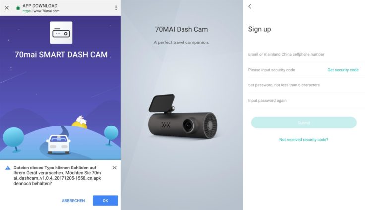 Xiaomi 70 Minutes Dashcam 70mai App Registrierung