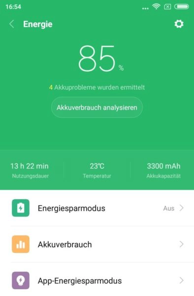 Xiaomi Redmi 5 Akkulaufzeit Screenshot