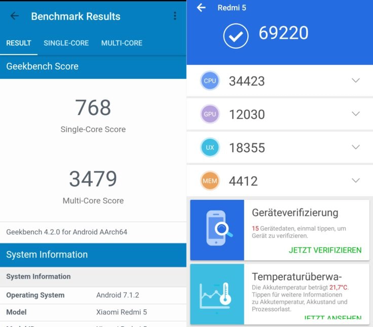 Xiaomi Redmi 5 Benchmarks