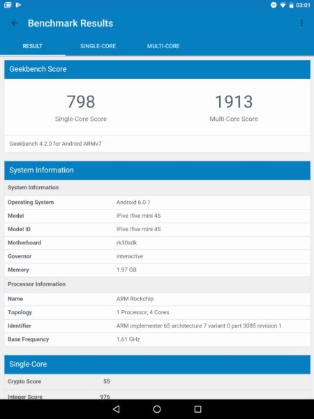 FNF iFive Mini 4S Tablet Geekbench