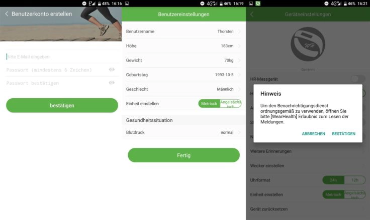G16 Fitness Tracker App Wearhealth Registrierung