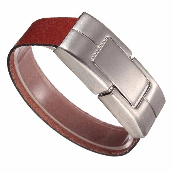 Lederarmband mit USB-Stick Braun