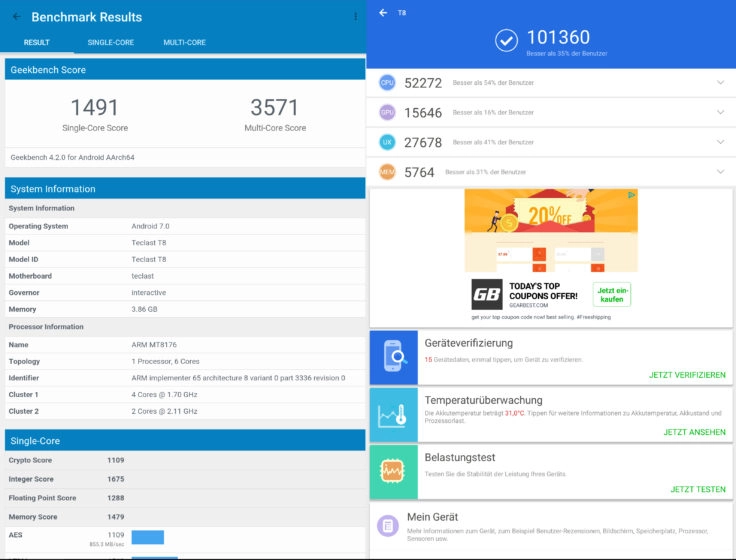 Teclast Master T8 Tablet Benchmark