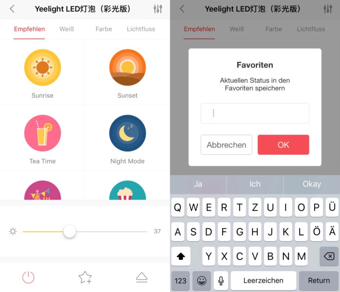 Yeelight App Funktionsumfang