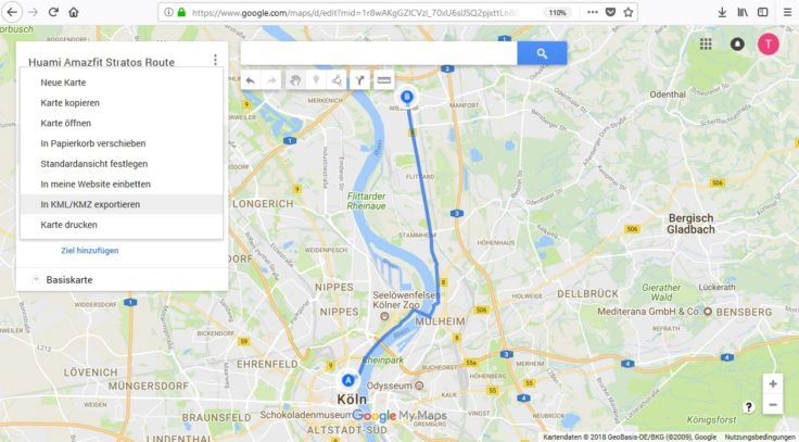 Amazfit Stratos KML KMZ Datei exportieren