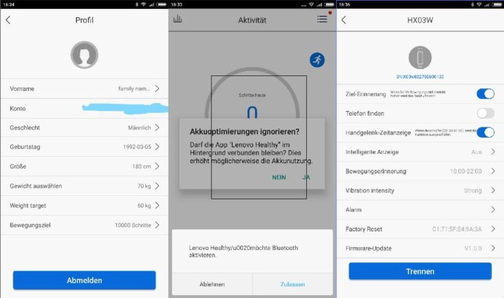 Lenovo Cardio Plus HW03X Smartband App Registrierung