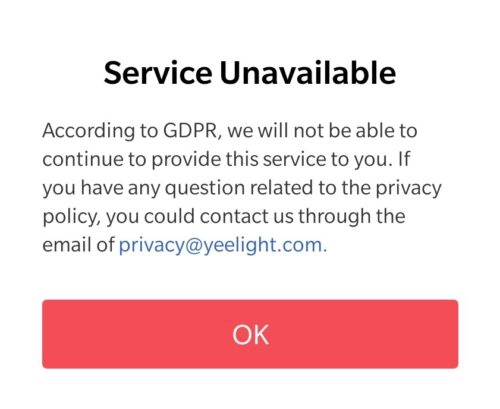 Yeelight App DSGVO Warnung