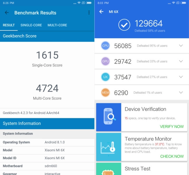 Xiaomi Mi 6X Benchmarks