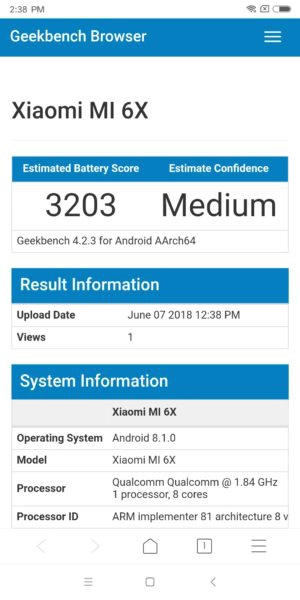 Xiaomi Mi 6X Geekbench Akku Benchmark