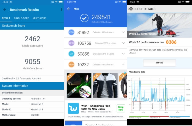 Xiaomi Mi 8 Performance Benchmark Screenshot