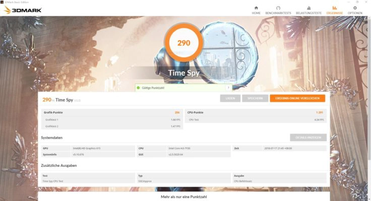 3DMark Benchmark Ergebnisse Teclast F6 Pro