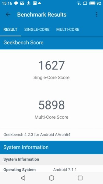 Meizu 15 Geekbench Benchmark Screenshot