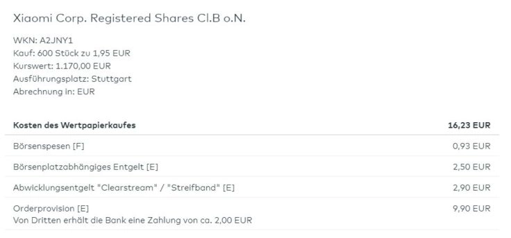 16,33€ Orderkosten bei comdirect