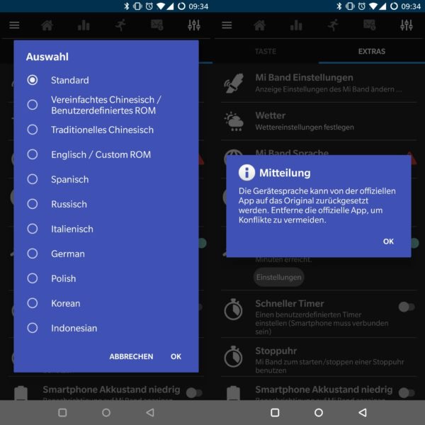 Mi Band 3 Notify Sprache