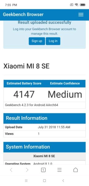 Xiaomi Mi 8 SE Akku Benchmark