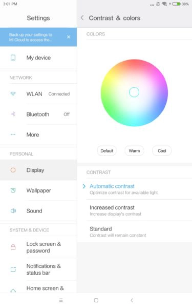 Xiaomi Mi Pad 4 Display Einstellungen