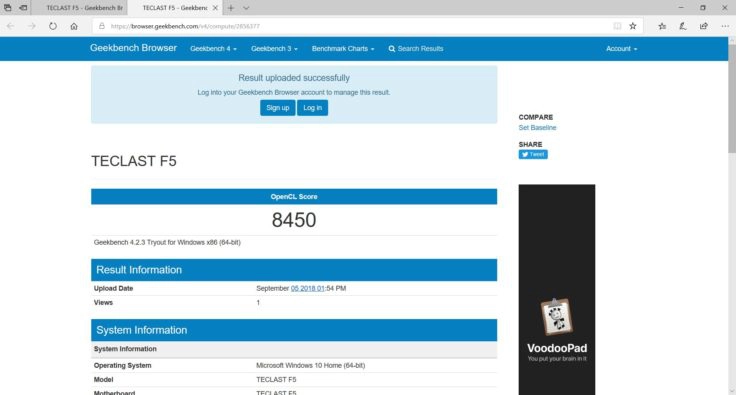 Geekbench OpenCL Benchmark Teclast F5