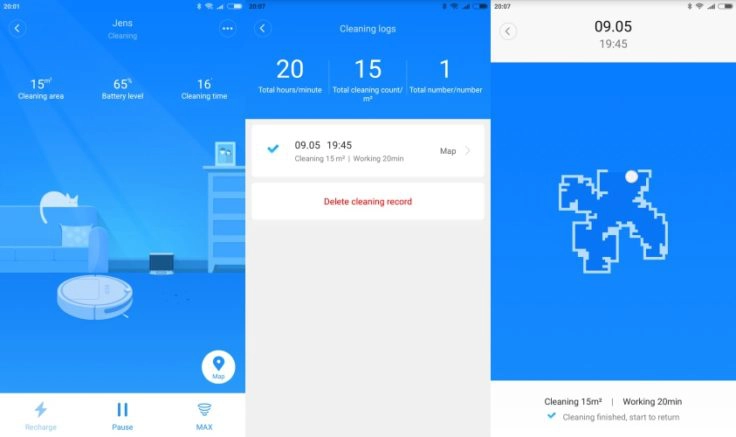 RoboRock Xiaowa E35 Saugroboter Mi Home App History