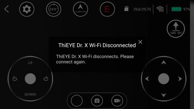 ThiEYE Dr. X App Screenshot WLAN Fehlermeldung