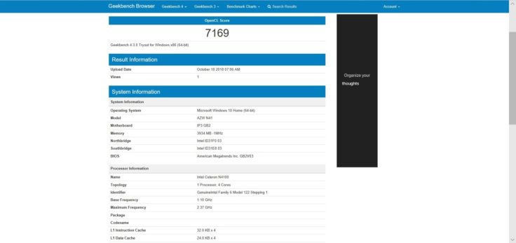 Geekbench 4 OpenCL Benchmarktest Alfawise T1