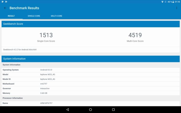 Teclast M20 Tablet Geekbench Benchmark