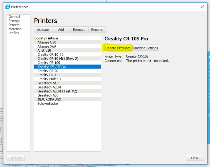 firmware-update cura