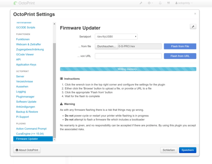 firmware update octoprint schreibvorgang