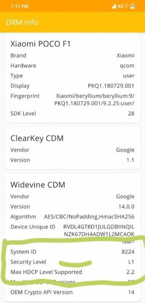 Pocophone F1 Widevine Level 1 xda