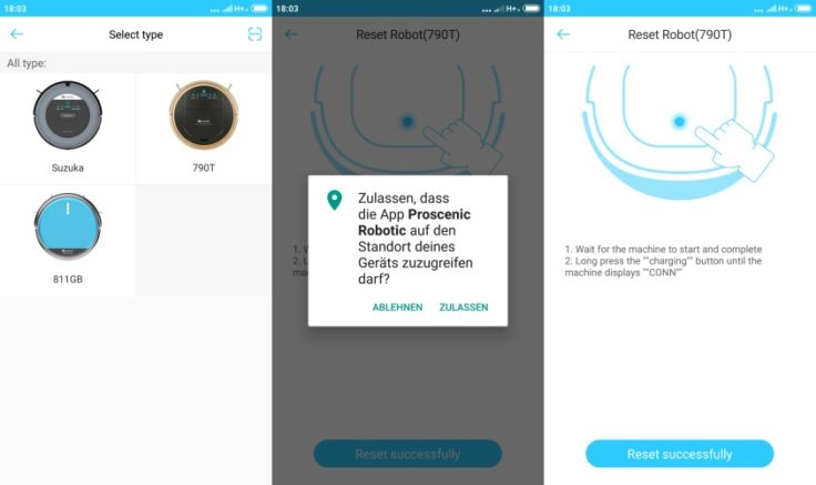 Proscenic 790T Saugroboter App Modellwahl