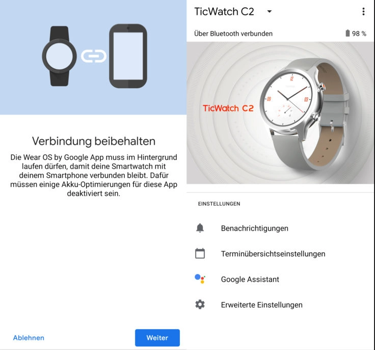 Ticwatch C2 WearOS App Verbindung