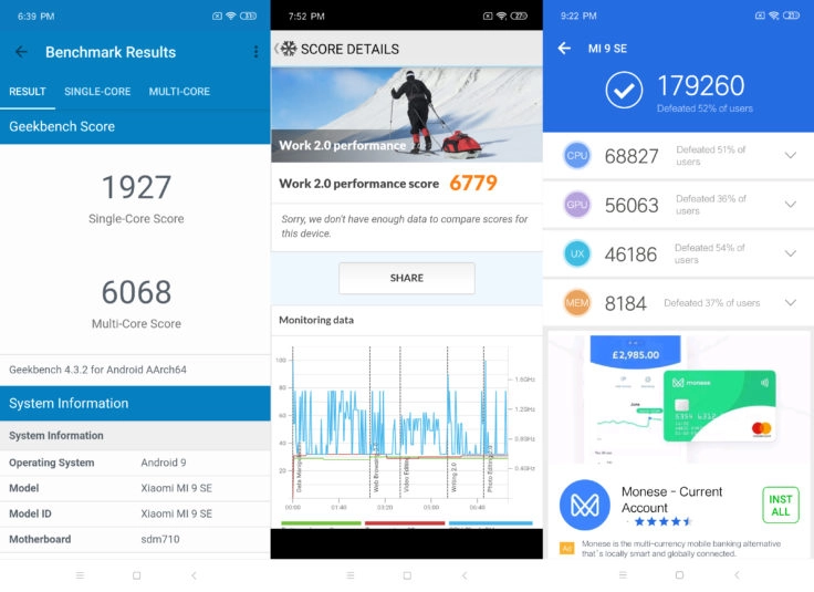Xiaomi Mi 9 SE Benchmarks