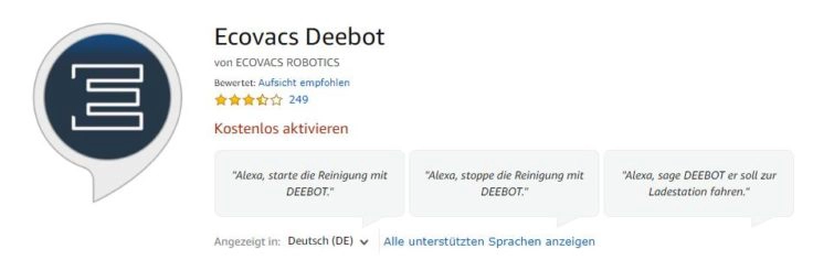 Ecovacs Deebot 710 Saugroboter Alexa-Steuerung Skill