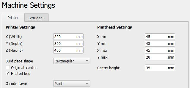 Machine Settings Cura