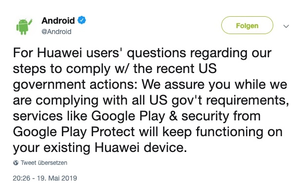 Google Huawei Kooperation Tweet