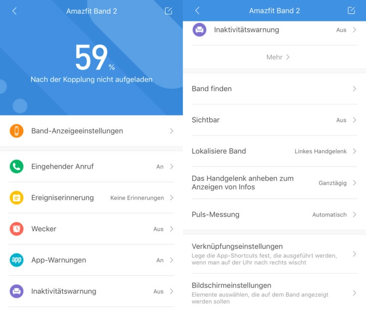 Huami Amazfit Cor 2 Mi Fit App Einstellungen